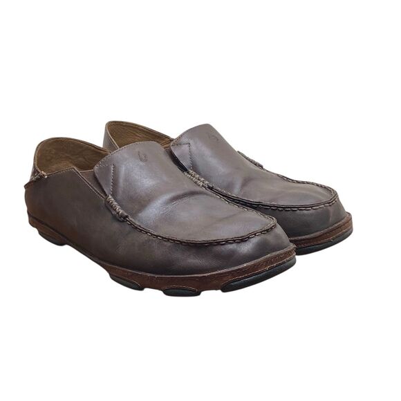 OLUKAI Moloa Men\'s Size 13 Brown Leather Slip‎ On Loafers Shoes main image 2